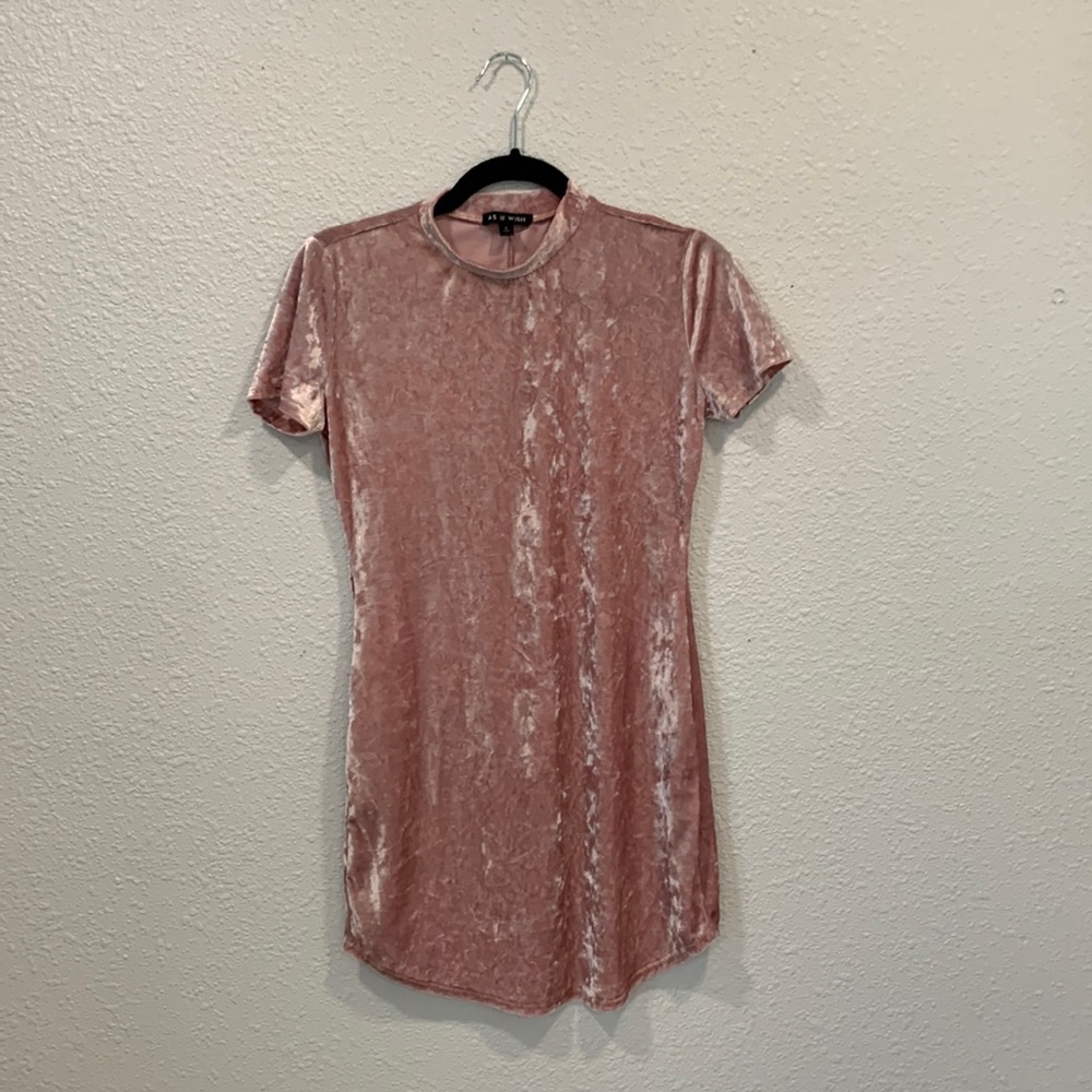 AS U WISH Mini Pink Velvet Long Shirt Dress Size XS/S